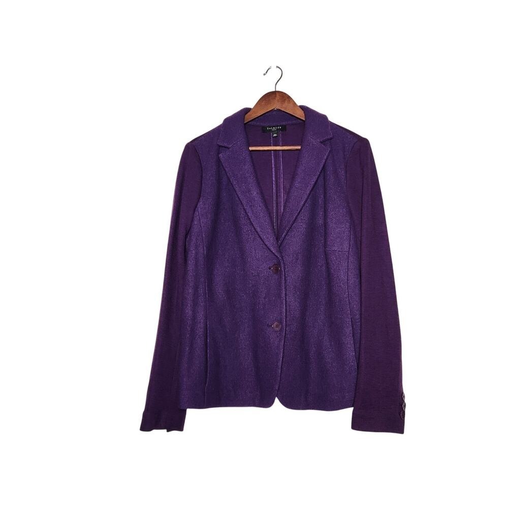 Talbots Women Wool Blend Blazer Jacket 16W Plus Purple Two Button Career Office